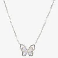 Sparkle Allure Mother Of Pearl Pure Silver Over Brass 16 Inch Link Butterfly Pendant Necklace