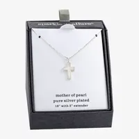 Sparkle Allure Mother Of Pearl Pure Silver Over Brass 16 Inch Link Cross Pendant Necklace