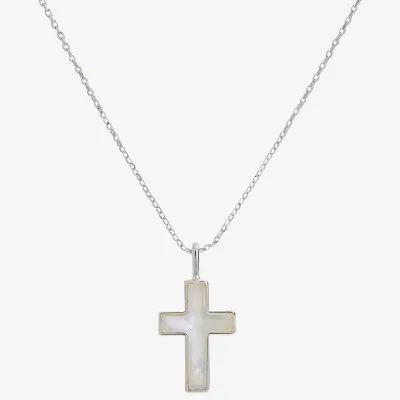 Sparkle Allure Mother Of Pearl Pure Silver Over Brass 16 Inch Link Cross Pendant Necklace