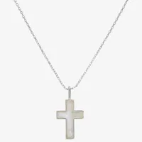 Sparkle Allure Mother Of Pearl Pure Silver Over Brass 16 Inch Link Cross Pendant Necklace