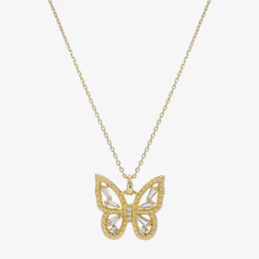 Sparkle Allure Cubic Zirconia 14K Gold Over Brass 16 Inch Link Butterfly Pendant Necklace