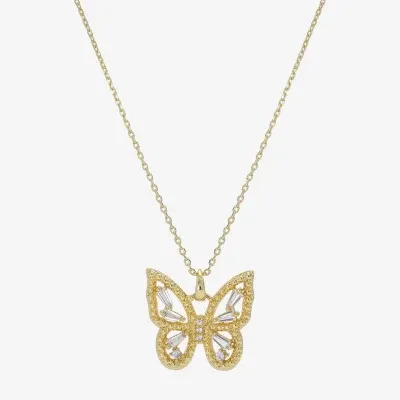 Sparkle Allure Cubic Zirconia 14K Gold Over Brass 16 Inch Link Butterfly Pendant Necklace