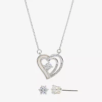 Sparkle Allure 2-pc. Cubic Zirconia Pure Silver Over Brass Heart Jewelry Set