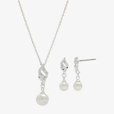 Sparkle Allure 2-pc. Simulated Pearl Pure Silver Over Brass Jewelry Set