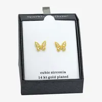 Sparkle Allure Cubic Zirconia 14K Gold Over Brass 12.5mm Butterfly Stud Earrings