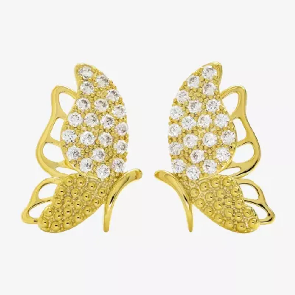 Sparkle Allure Cubic Zirconia 14K Gold Over Brass 17.9mm Butterfly Stud Earrings