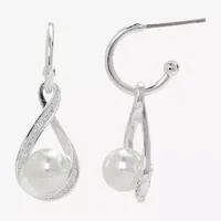 Sparkle Allure Simulated Pearl Pure Silver Over Brass Infinity Drop Earrings