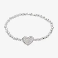 Sparkle Allure Cubic Zirconia Pure Silver Over Brass Bead Heart Beaded Bracelet