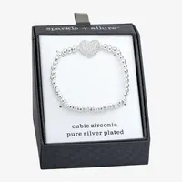 Sparkle Allure Cubic Zirconia Pure Silver Over Brass Bead Heart Beaded Bracelet