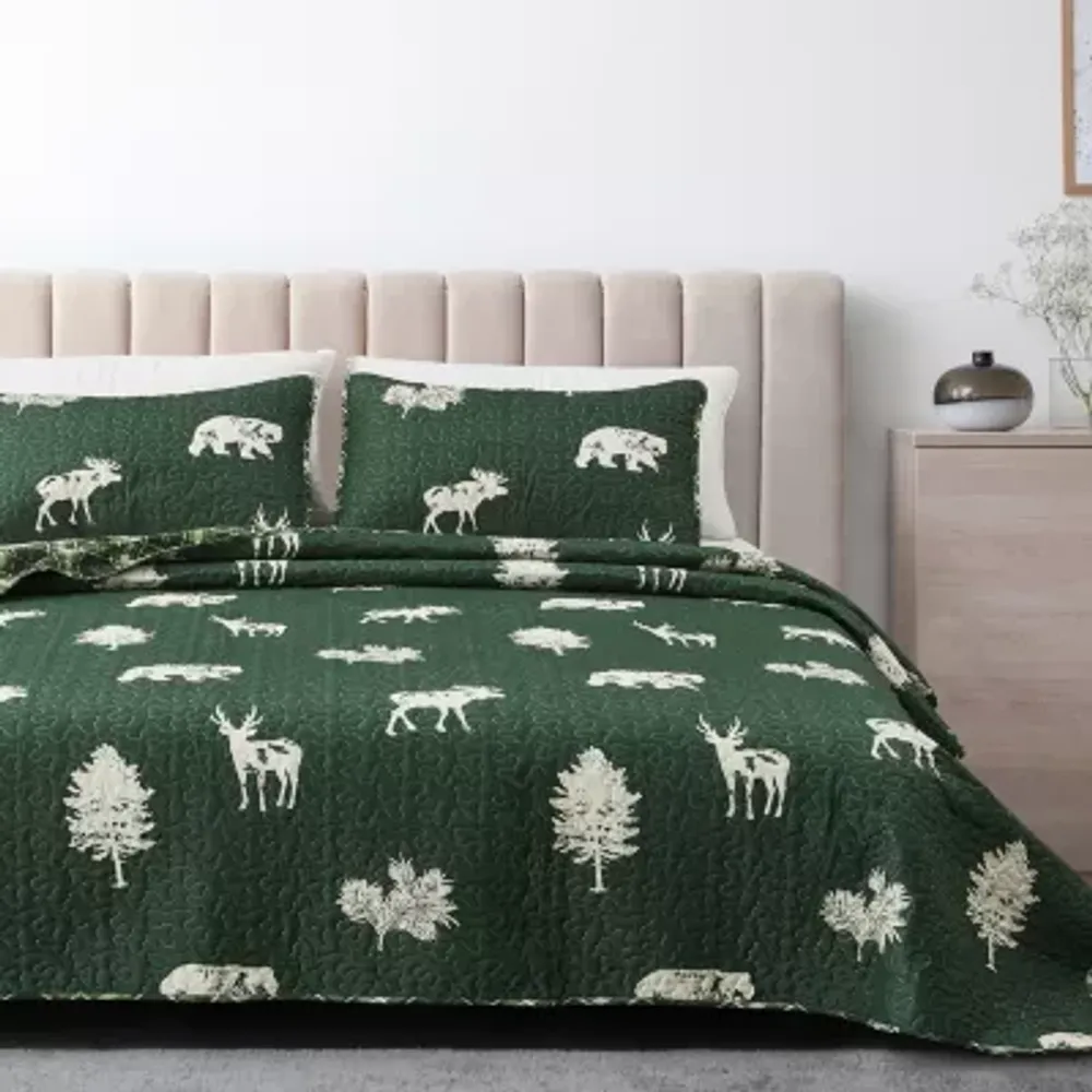 Linery Deers Trees Reversible Quilt Set