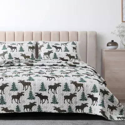 Linery Moose Trees Reversible Quilt Set
