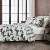 Linery Moose Trees Reversible Quilt Set