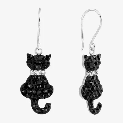 Silver Treasures Cat Crystal Sterling Silver Drop Earrings