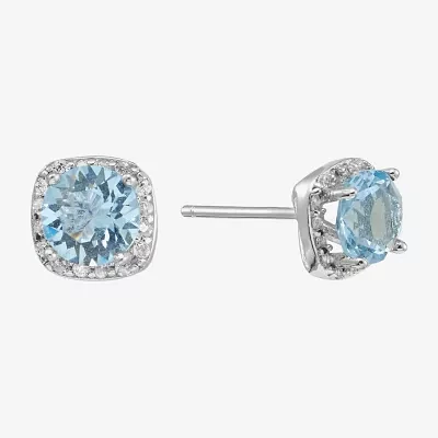 Silver Treasures Blue Crystal Halo Sterling Silver Stud Earrings