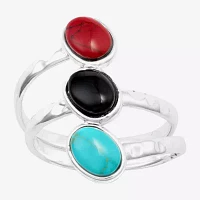 Sparkle Allure Simulated Red Jasper Turquoise Sodalite Pure Silver Over Brass Cocktail Ring