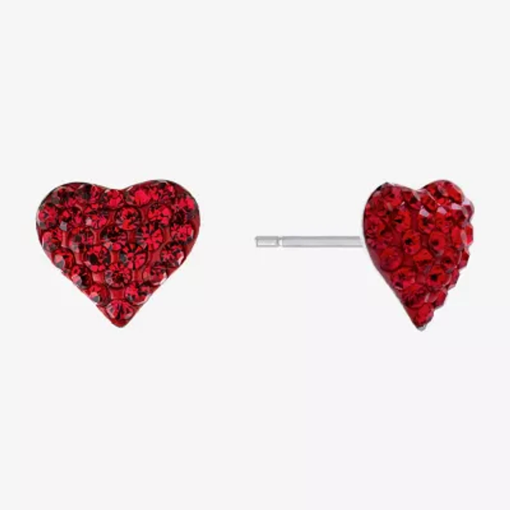 Silver Treasures Crystal Sterling Silver 10mm Heart Stud Earrings