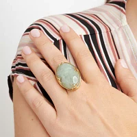 Womens Genuine Green Jade 18K Gold Over Silver Oval Cocktail Ring