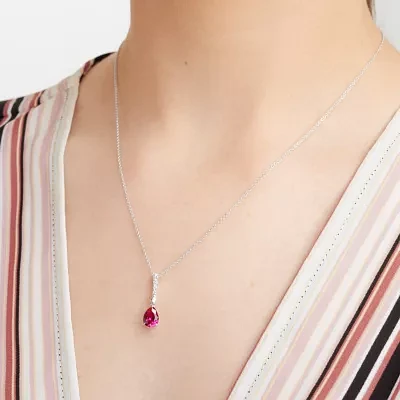 Womens Lab Created Red Ruby Sterling Silver Pendant Necklace