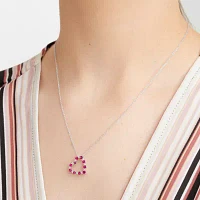 Womens Lab Grown Red Ruby & 1/7 CT. T.W. Lab Grown White Diamond Sterling Silver Heart Pendant Necklace