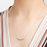 Womens Lab Grown Red Ruby & 1/5 CT. T.W. Lab Grown White Diamond Sterling Silver Pendant Necklace