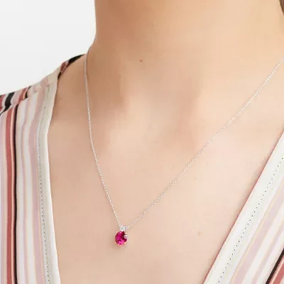 Womens Lab Created Red Ruby Sterling Silver Pendant Necklace