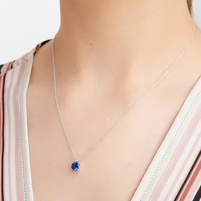 Womens Lab Created Blue Sapphire Sterling Silver Pendant Necklace