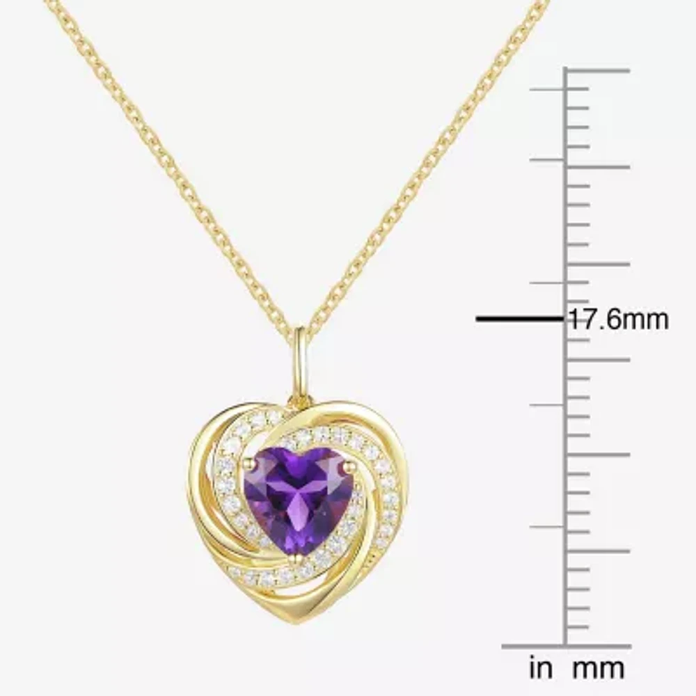 Womens Genuine Purple Amethyst 14K Gold Over Silver Heart Pendant Necklace