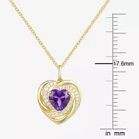 Womens Genuine Purple Amethyst 14K Gold Over Silver Heart Pendant Necklace