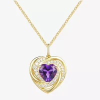 Womens Genuine Purple Amethyst 14K Gold Over Silver Heart Pendant Necklace