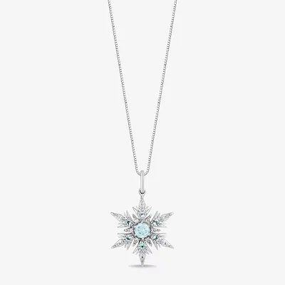 Enchanted Disney Fine Jewelry Womens 1/10 CT. T.W. Genuine Blue Topaz Sterling Silver Snowflake Elsa Frozen Pendant Necklace