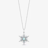 Enchanted Disney Fine Jewelry Womens 1/10 CT. T.W. Genuine Blue Topaz Sterling Silver Snowflake Elsa Frozen Pendant Necklace