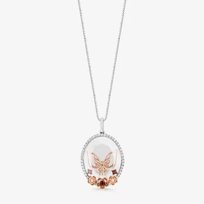 Enchanted Disney Fine Jewelry Womens 1/6 CT. T.W. Genuine White Quartz 14K Rose Gold Over Silver Mulan Pendant Necklace