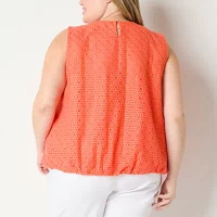 Liz Claiborne Plus Womens Keyhole Neck Sleeveless Blouse