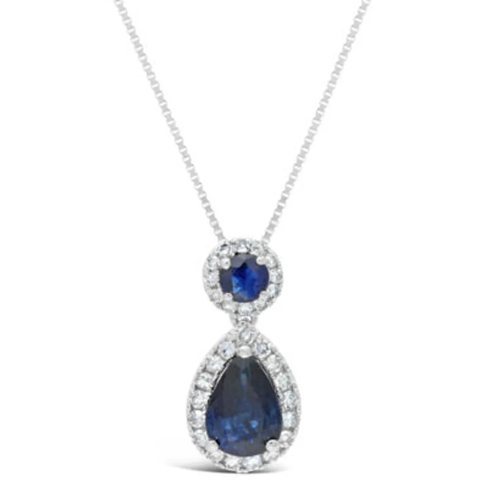 Womens 1/6 CT. T.W. Genuine Blue Sapphire 10K White Gold Pear 18 Inch Pendant Necklace