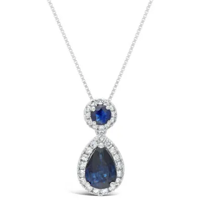 Womens 1/6 CT. T.W. Genuine Blue Sapphire 10K White Gold Pear 18 Inch Pendant Necklace