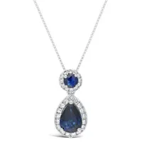 Womens 1/6 CT. T.W. Genuine Blue Sapphire 10K White Gold Pear Pendant Necklace