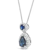 Womens 1/6 CT. T.W. Genuine Blue Sapphire 10K White Gold Pear Pendant Necklace