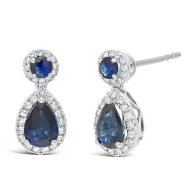 1/4 CT. T.W. Genuine Blue Sapphire 10K White Gold Pear Drop Earrings