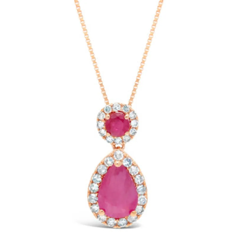 Womens 1/6 CT. T.W. Lead Glass-Filled Red Ruby 10K Rose Gold Pear Pendant Necklaces