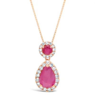 Womens 1/6 CT. T.W. Lead Glass-Filled Red Ruby 10K Rose Gold Pear Pendant Necklaces