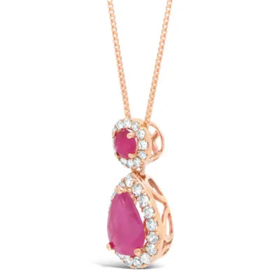 Womens 1/6 CT. T.W. Lead Glass-Filled Red Ruby 10K Rose Gold Pear Pendant Necklace