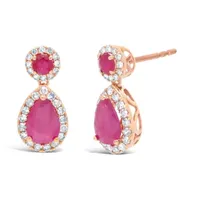 1/4 CT. T.W. Lead Glass-Filled Red Ruby 10K Rose Gold Pear Drop Earrings