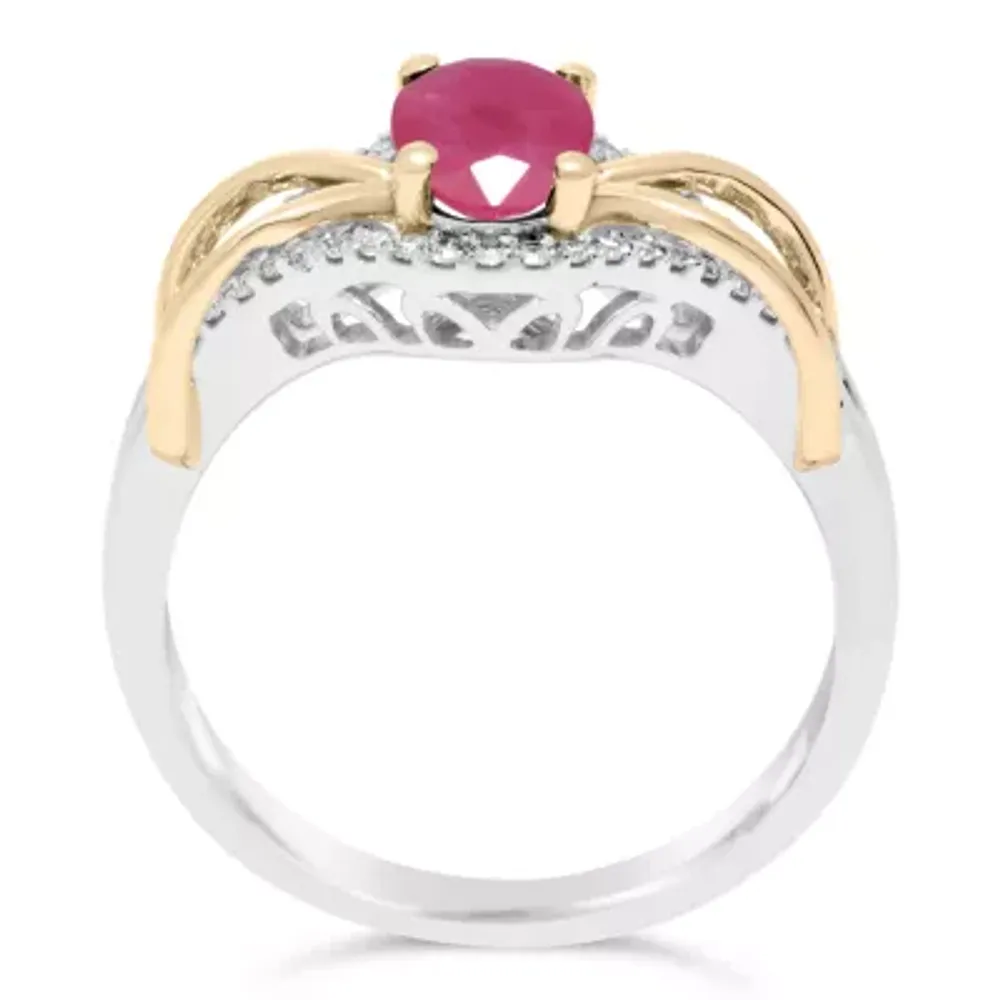 Womens 1/6 CT. T.W. Lead Glass-Filled Red Ruby 10K Two Tone Gold Cocktail Ring