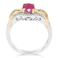 Womens 1/6 CT. T.W. Lead Glass-Filled Red Ruby 10K Two Tone Gold Cocktail Ring