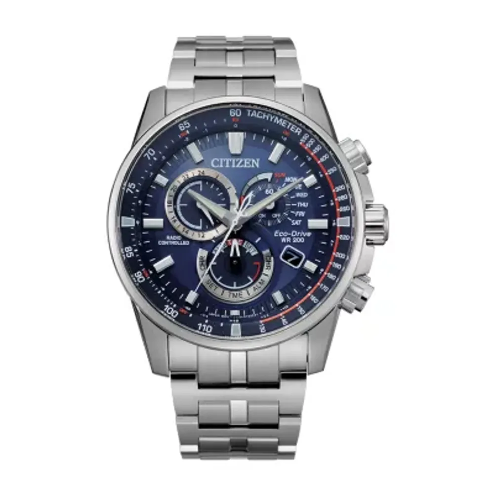 Citizen Pcat Mens Chronograph Atomic Time Silver Tone Stainless Steel Bracelet Watch - Cb5880-54l