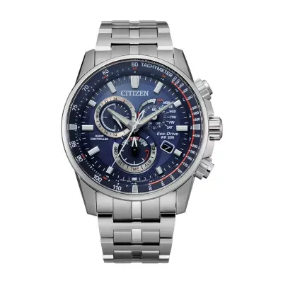 Citizen Pcat Mens Chronograph Atomic Time Silver Tone Stainless Steel Bracelet Watch - Cb5880-54l