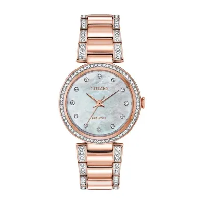 Citizen Crystal Womens Crystal Accent Rose Goldtone Stainless Steel Bracelet Watch Em0843-51d