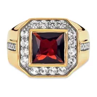 Mens Genuine Red Garnet 14K Gold Over Silver Square Fashion Ring