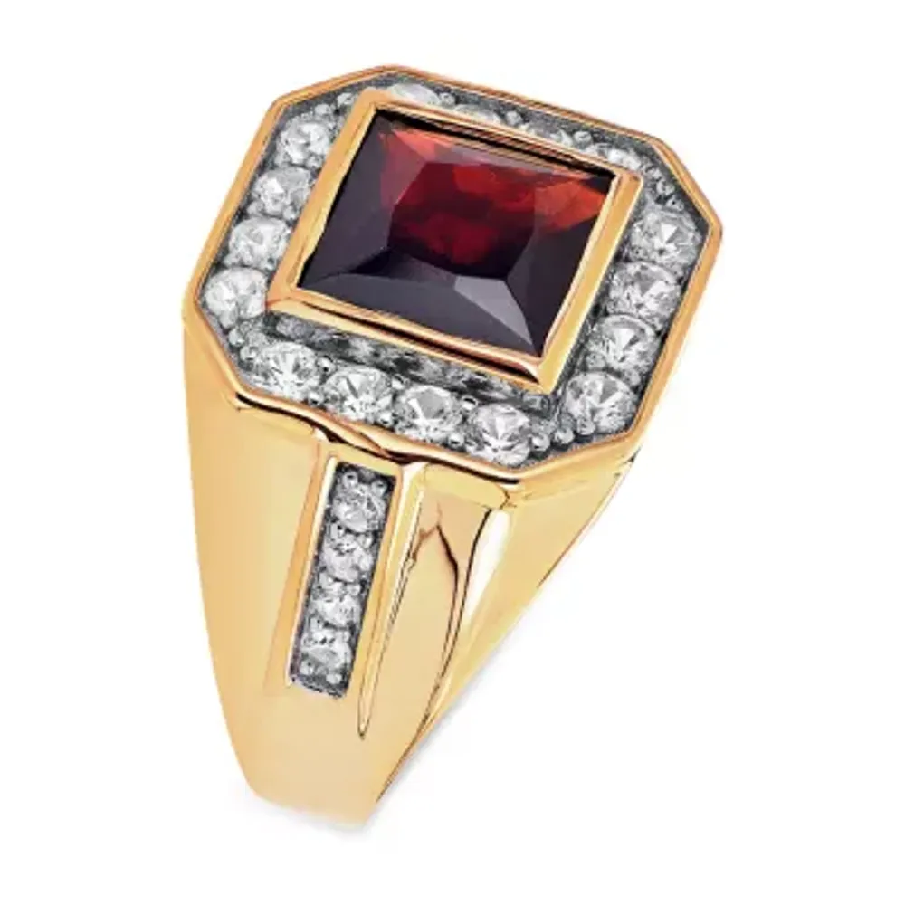 Mens Genuine Red Garnet 14K Gold Over Silver Square Fashion Ring