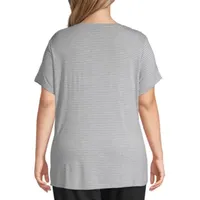 Ambrielle Womens Plus Short Sleeve V Neck Pajama Top